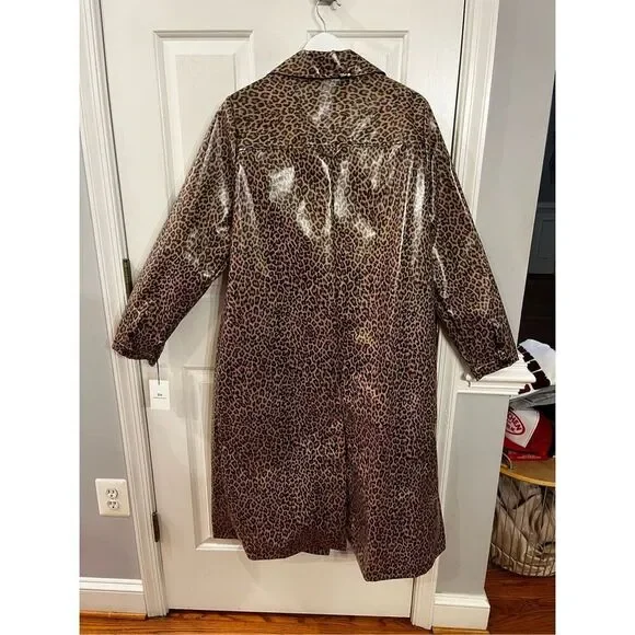 Something Navy Tan Macaroon Leopard Unbelted Rain Coat sz XL NWT - Picture 7 of 8